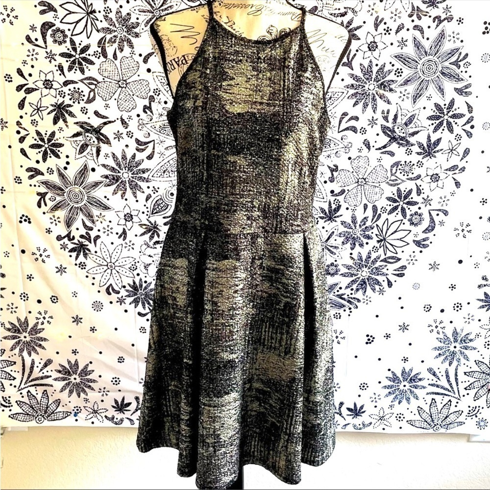 Monteau gold and black halter dress